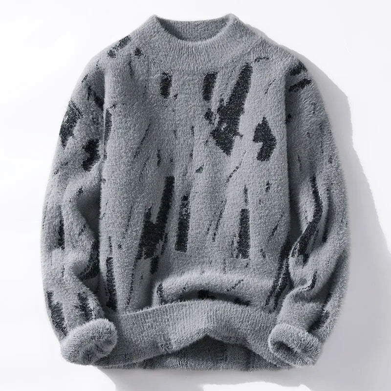 Men's Abstract Pattern Fluffy Knit Jumper