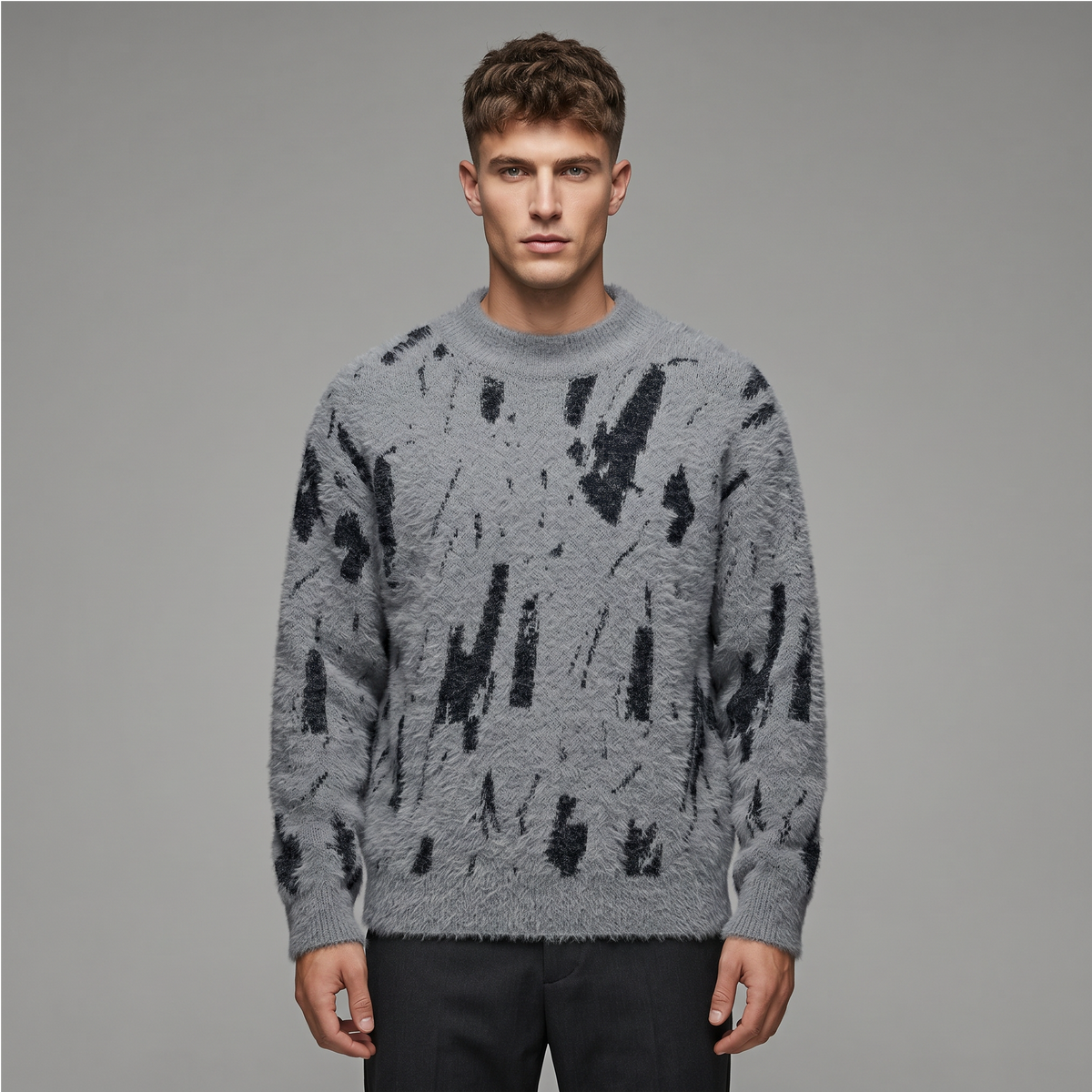Men's Abstract Pattern Fluffy Knit Jumper