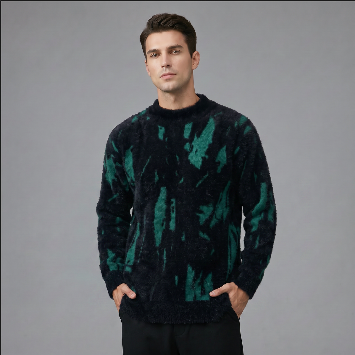 Men's Abstract Pattern Fluffy Knit Jumper