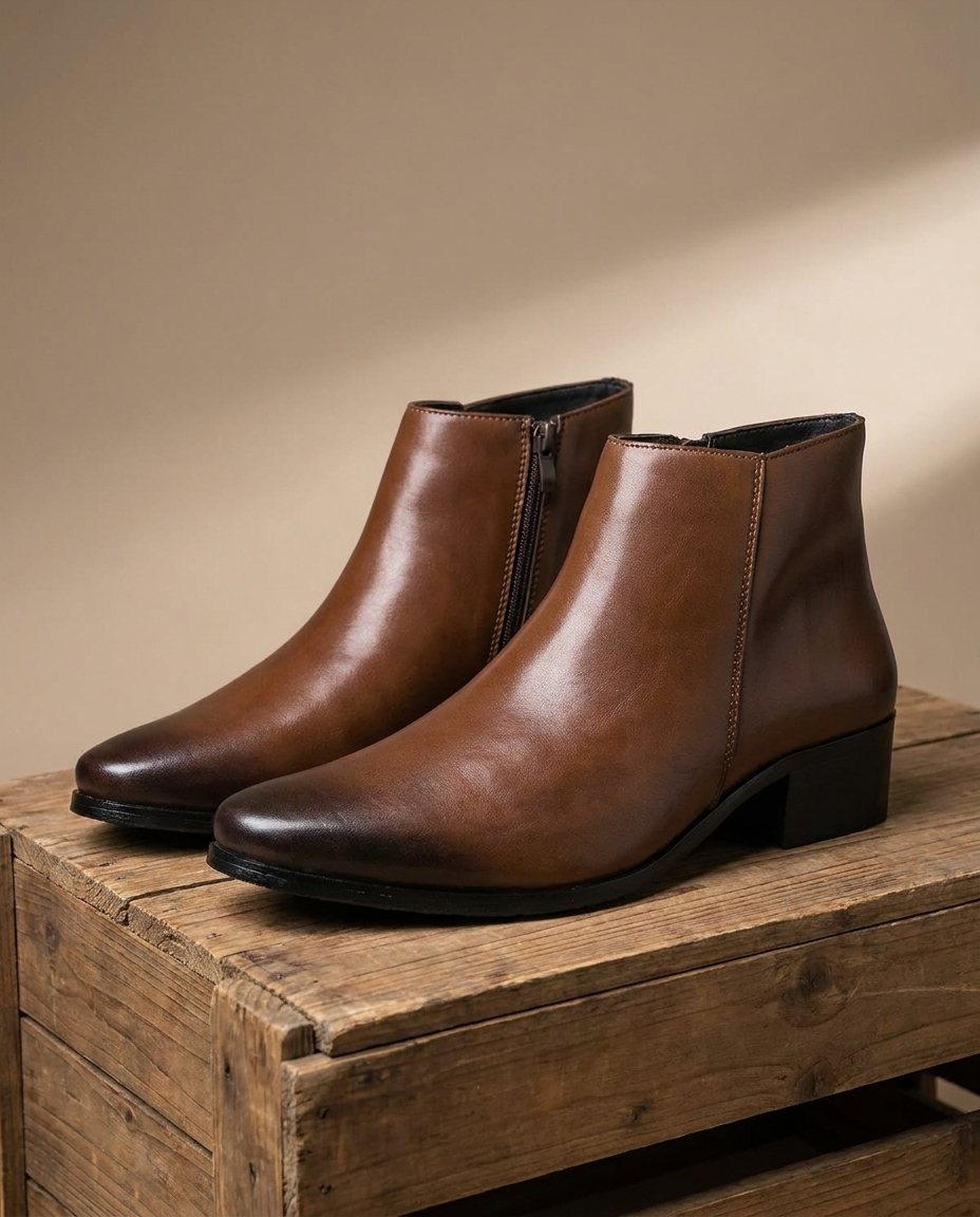 Men's Block Heel Faux Leather Zip-Up Ankle Boots