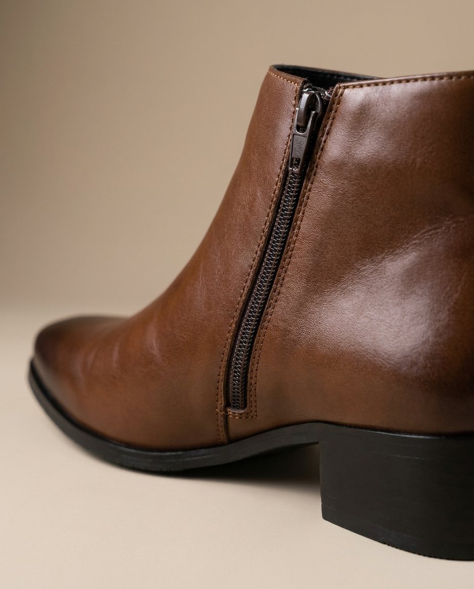 Men's Block Heel Faux Leather Zip-Up Ankle Boots