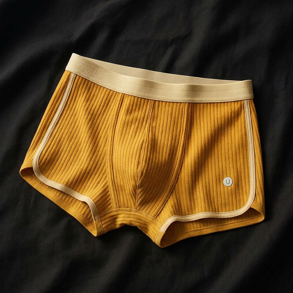 Men's Ribbed Contrast Trim Boxer Briefs in Yellow