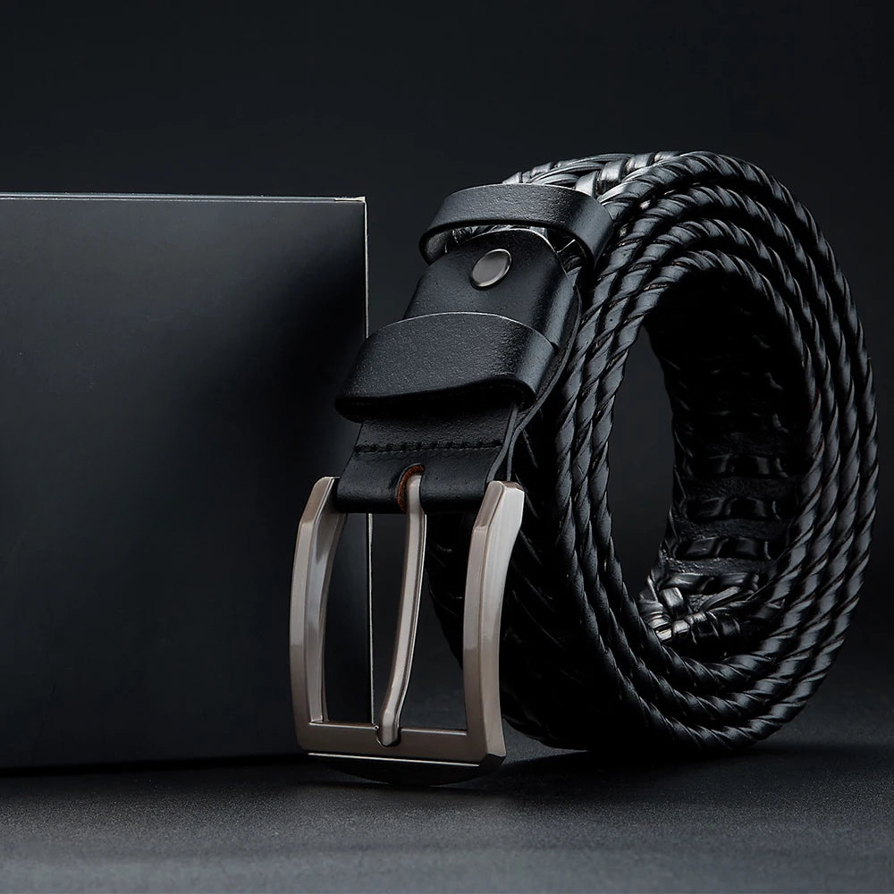 Men's Braided Woven Belt with Pin Buckle