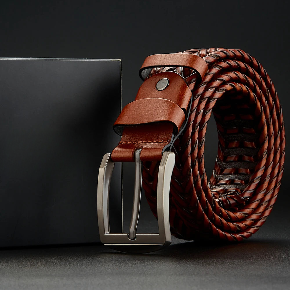 Men's Braided Woven Belt with Pin Buckle