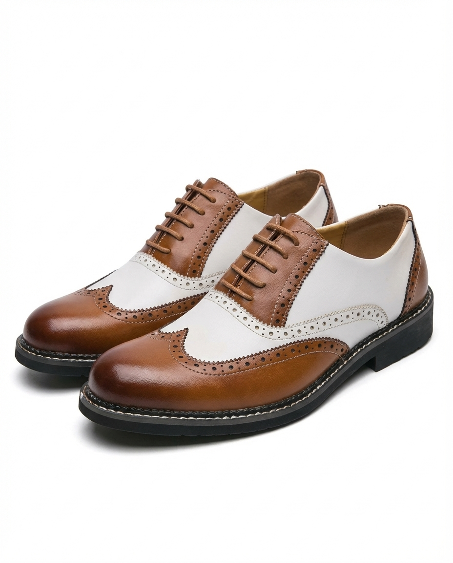 Men's Two-Tone Faux Leather Wingtip Brogue Oxford Shoes