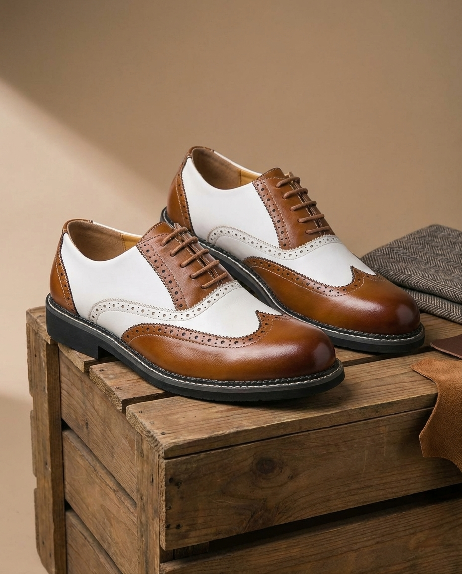 Men's Two-Tone Faux Leather Wingtip Brogue Oxford Shoes