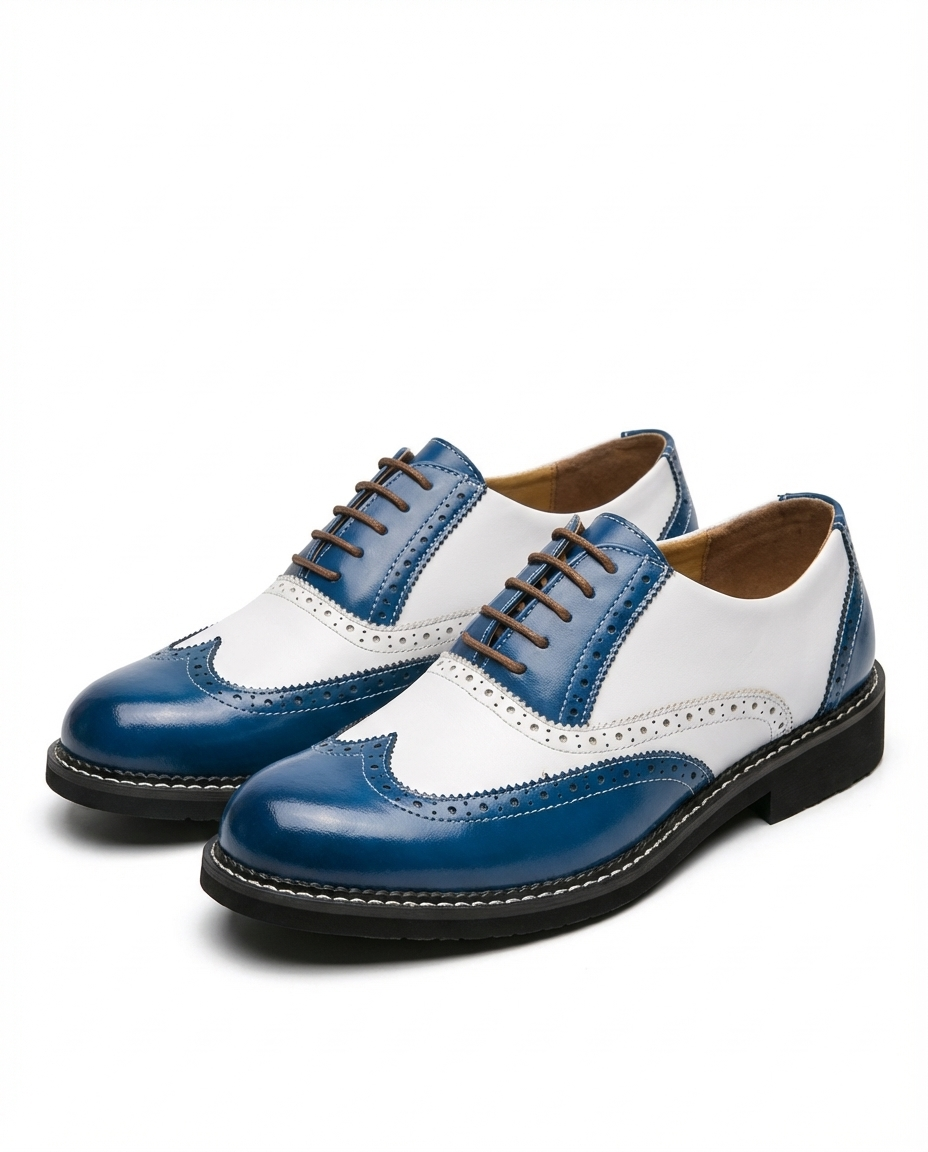 Men's Two-Tone Faux Leather Wingtip Brogue Oxford Shoes