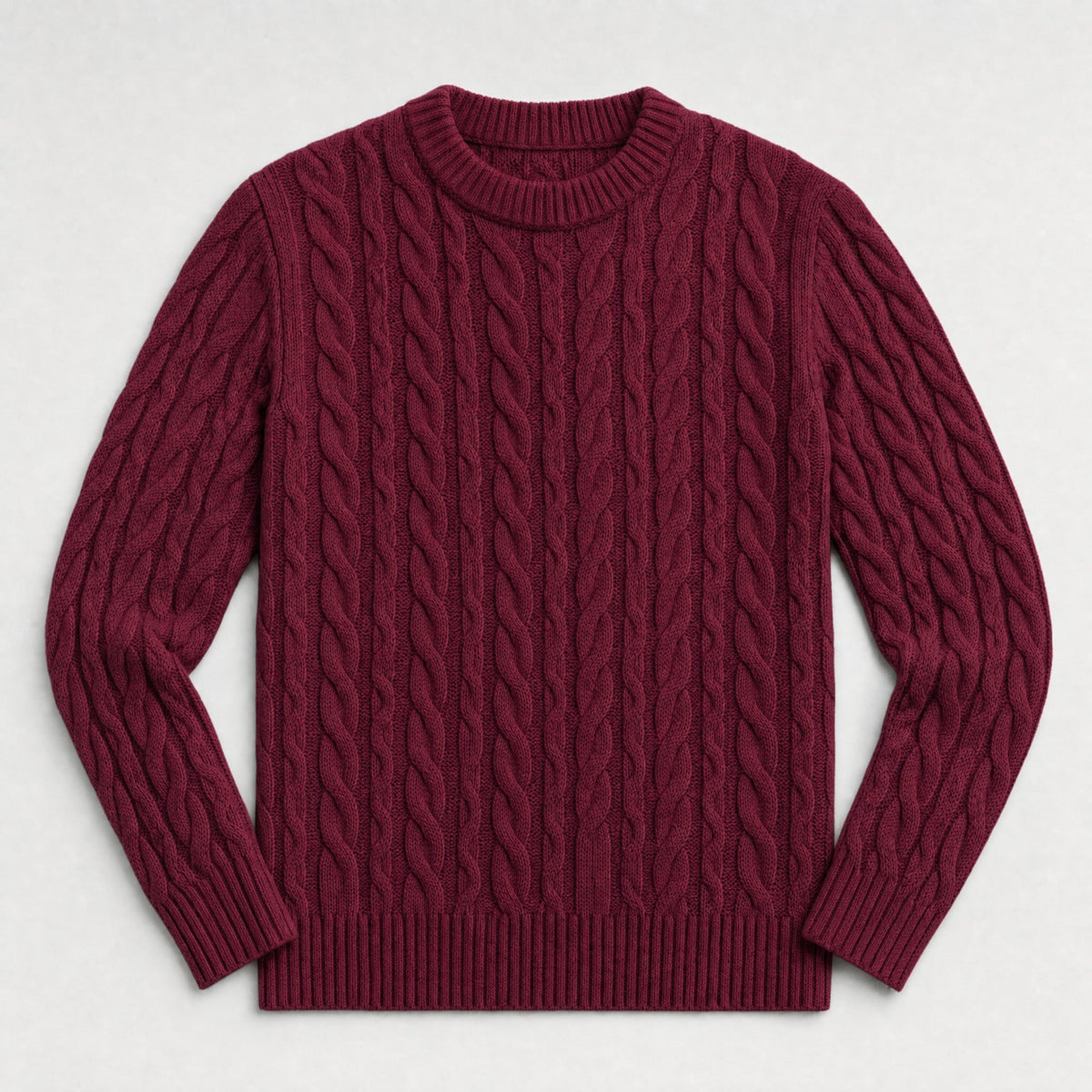 Men's Aran Style Cable Knit Crew Jumper