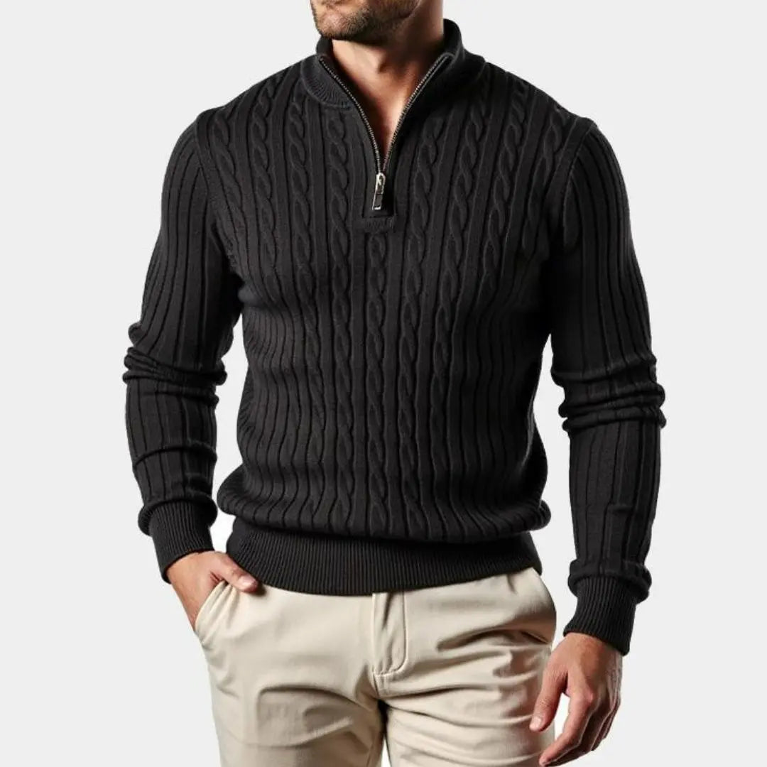 Men's Narrow Cable Knit Half-Zip Jumper