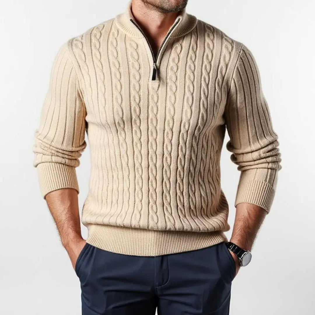 Men's Narrow Cable Knit Half-Zip Jumper