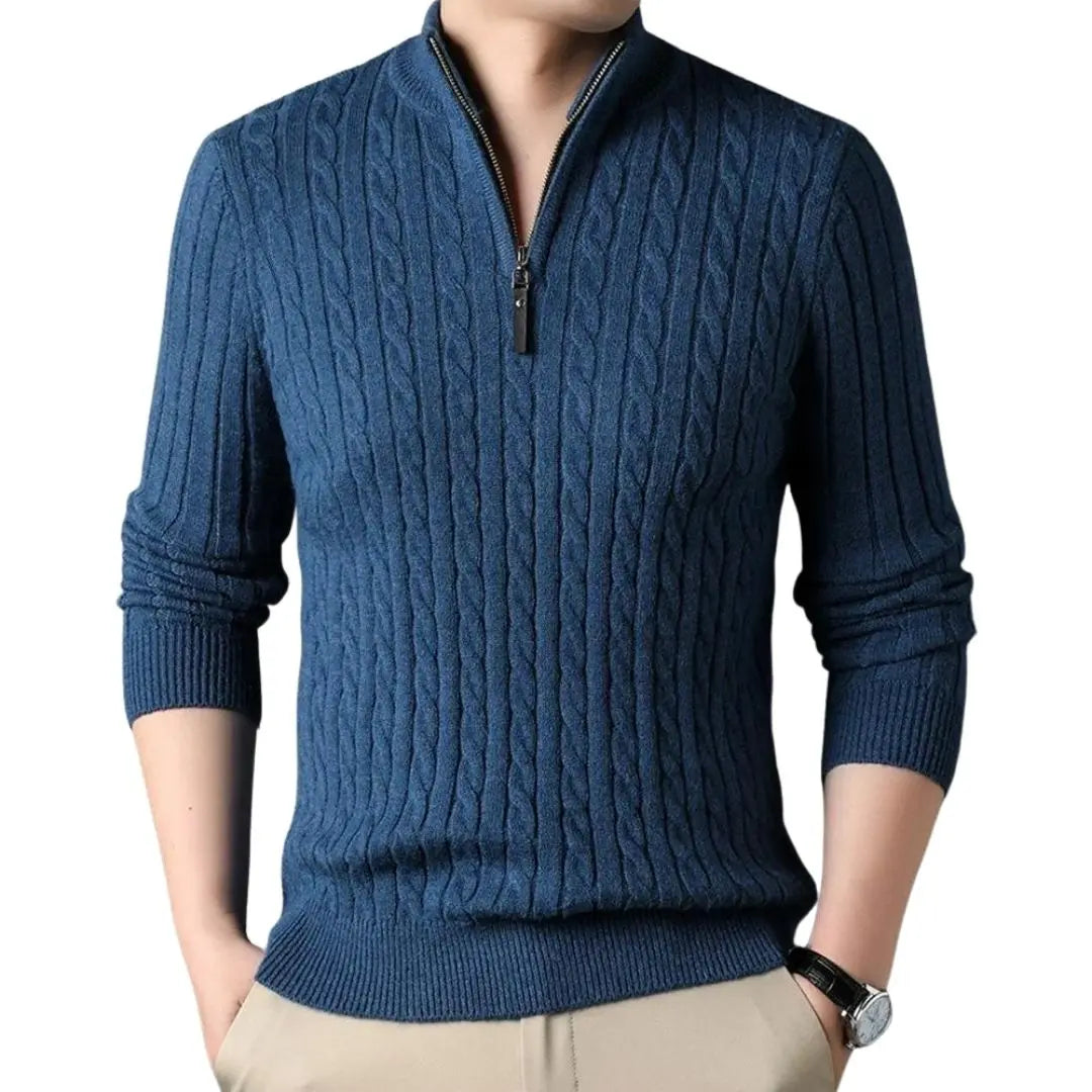 Men's Narrow Cable Knit Half-Zip Jumper