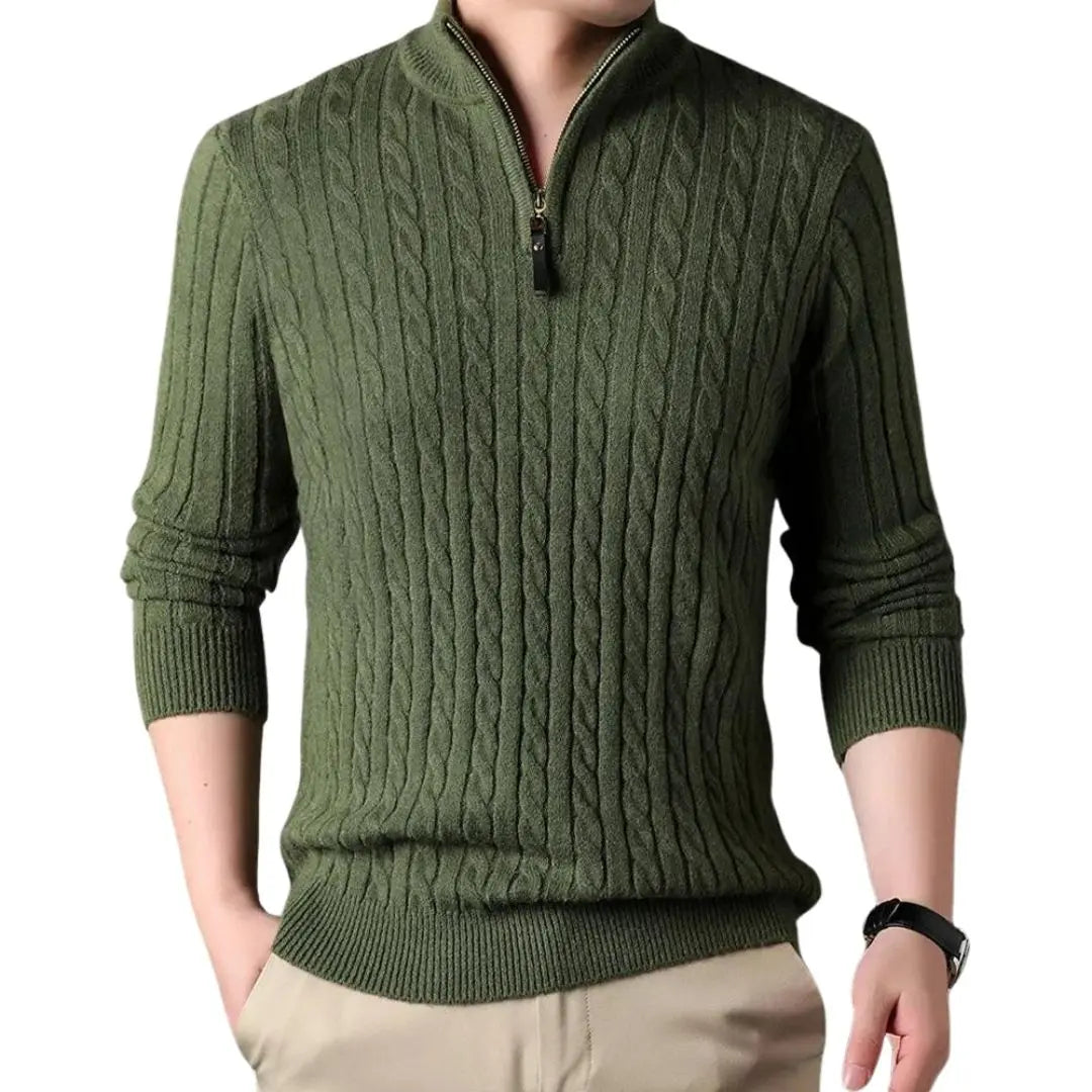 Men's Narrow Cable Knit Half-Zip Jumper