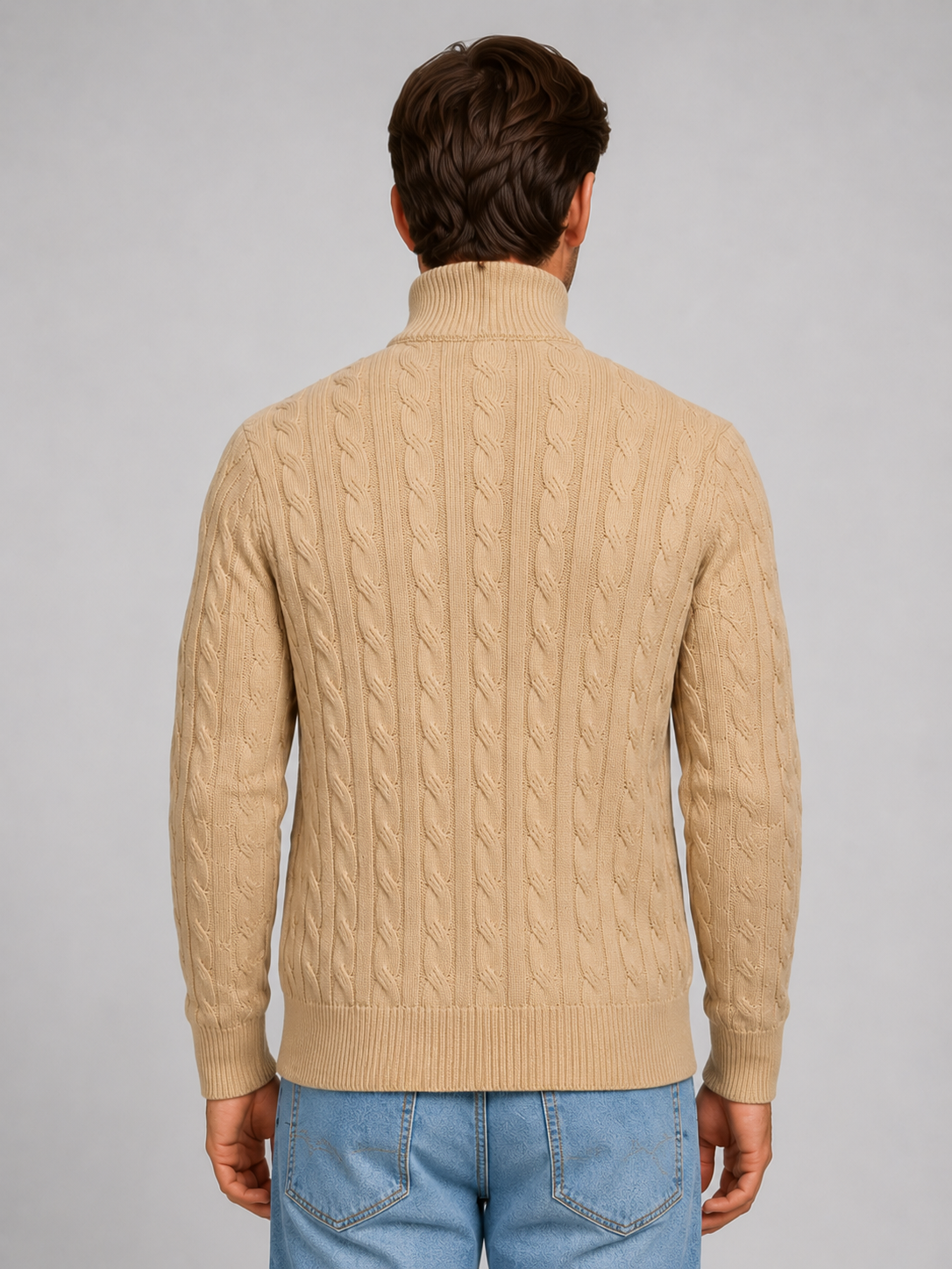 Men's Cable Knit Funnel Neck Quarter-Zip Jumper