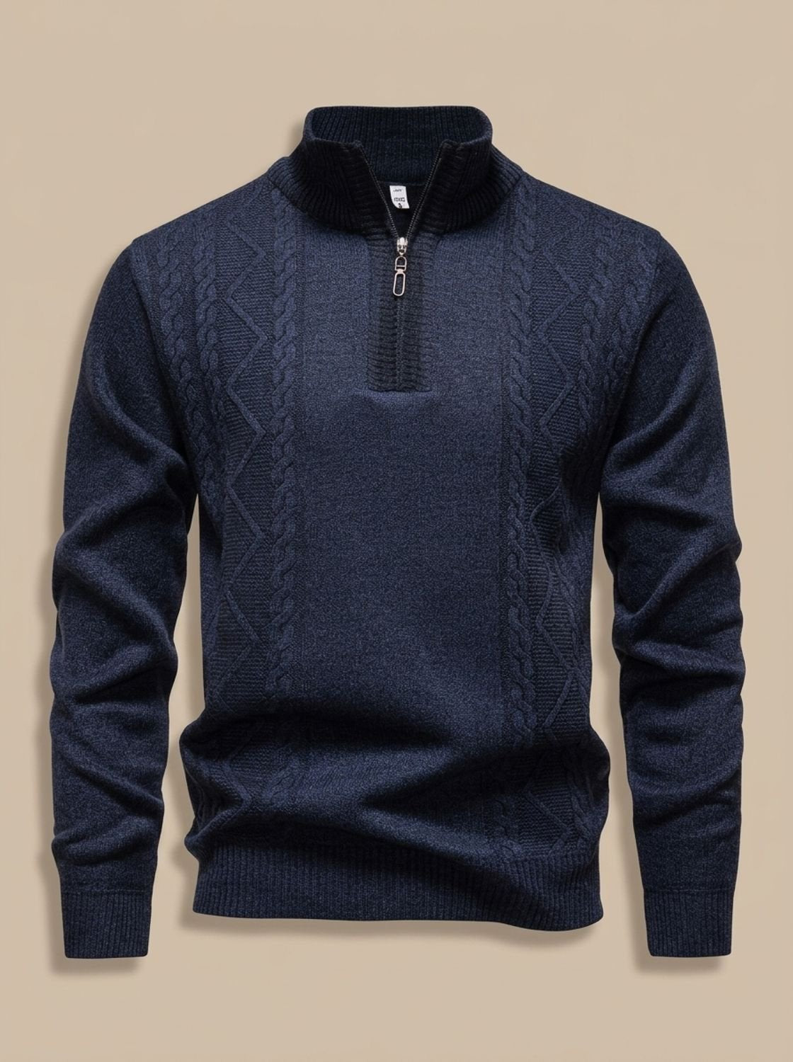 Men's Diamond Cable Knit Quarter-Zip Jumper