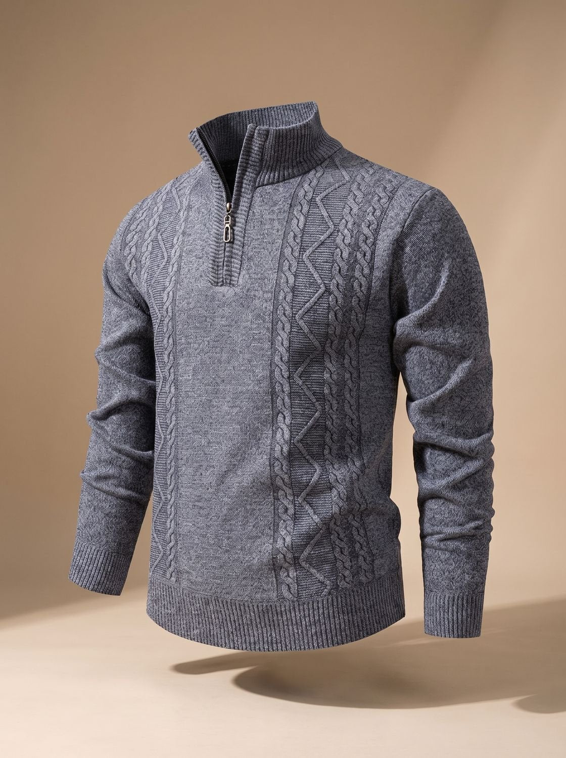 Men's Diamond Cable Knit Quarter-Zip Jumper