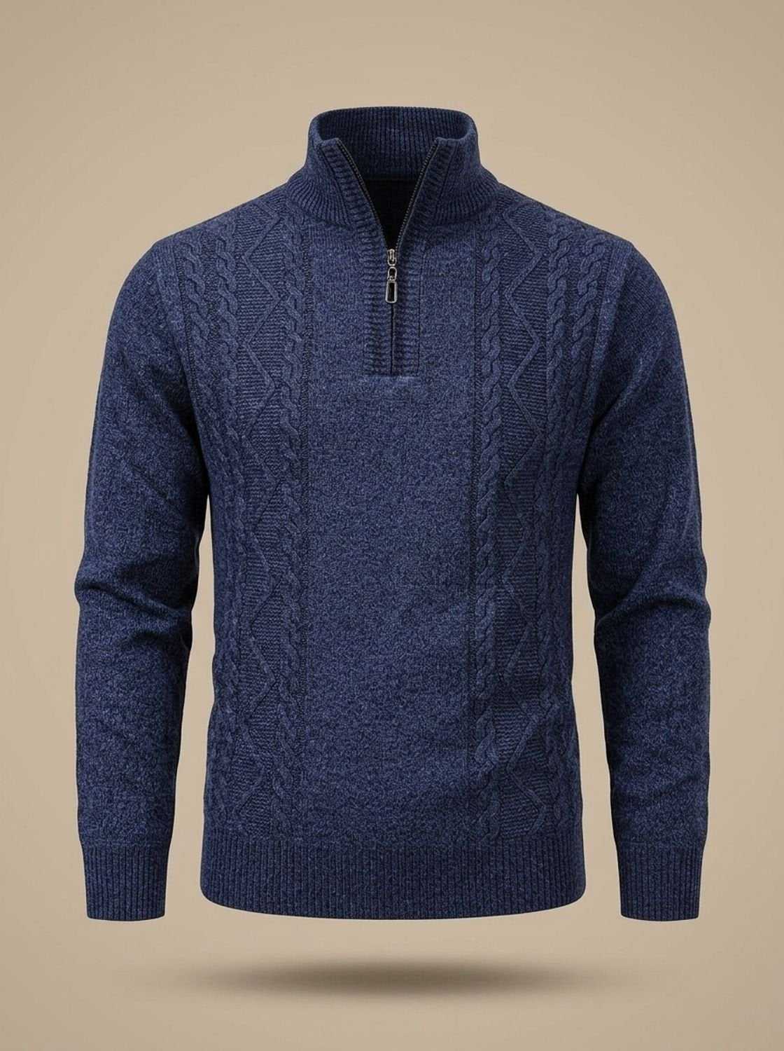 Men's Diamond Cable Knit Quarter-Zip Jumper