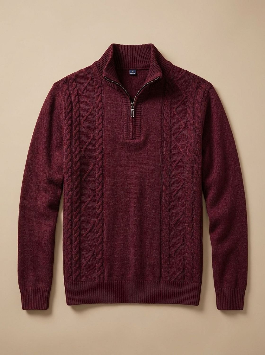 Men's Diamond Cable Knit Quarter-Zip Jumper