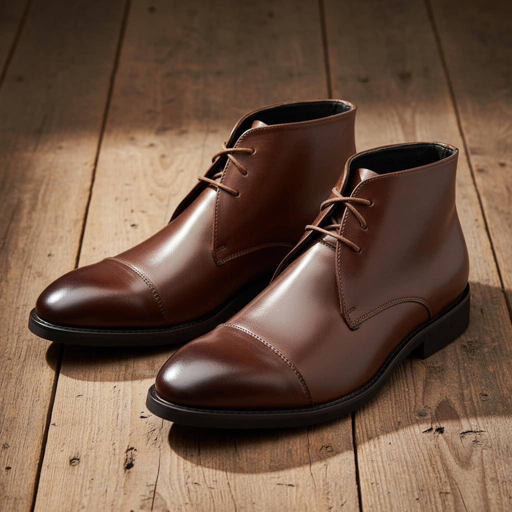Men's Cap-Toe Faux Leather Chukka Boots