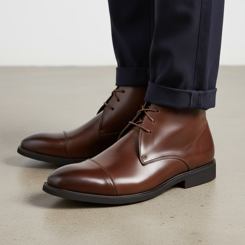 Men's Cap-Toe Faux Leather Chukka Boots