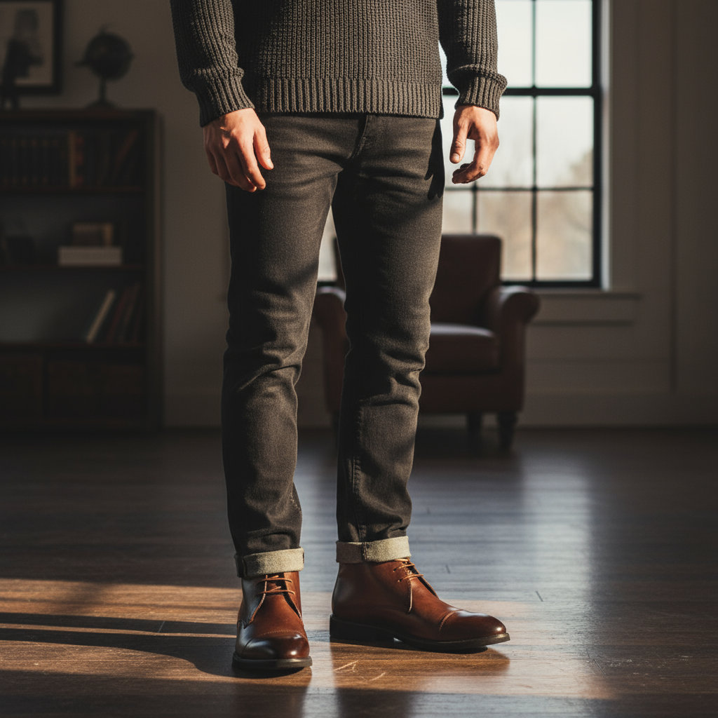 Men's Cap-Toe Faux Leather Chukka Boots
