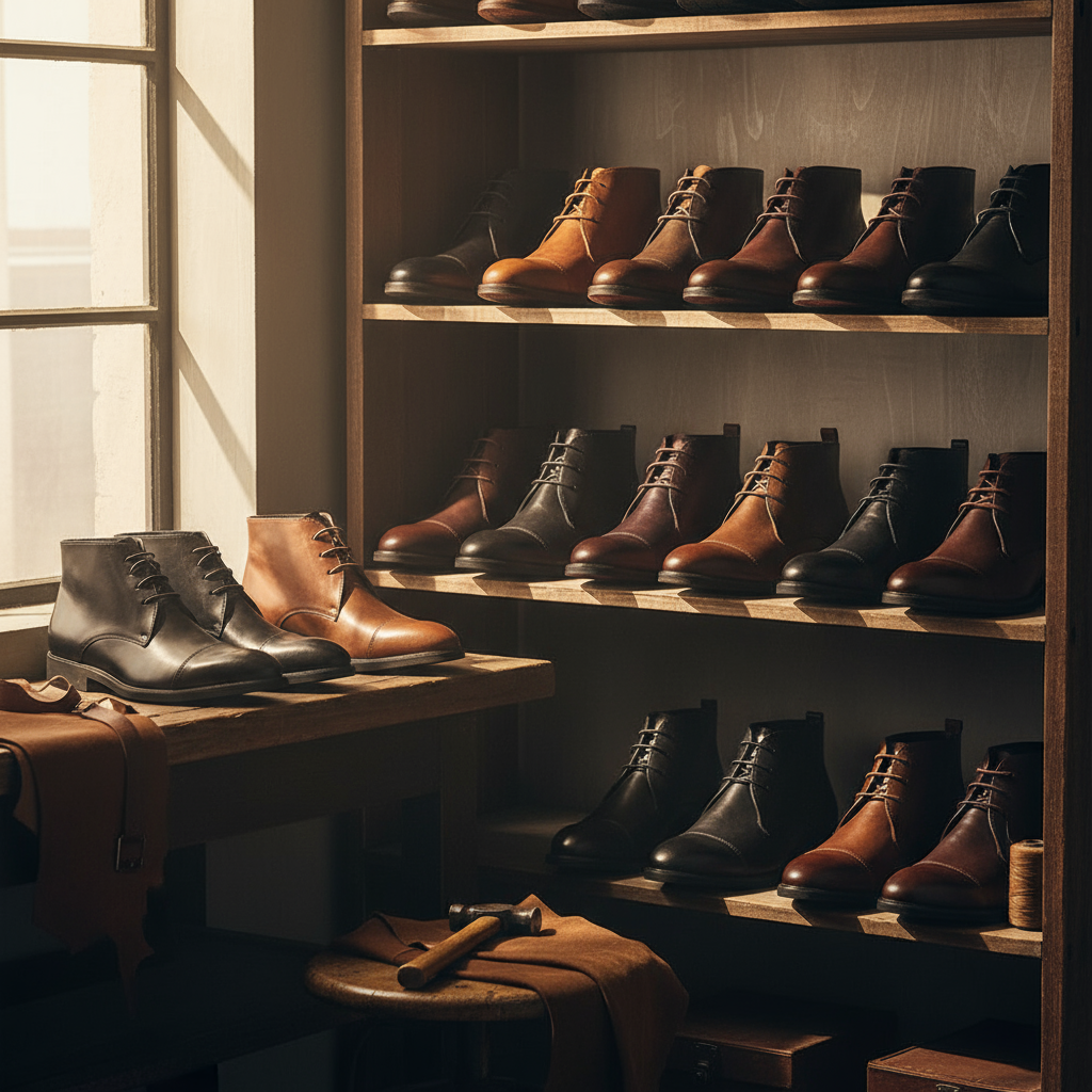 Men's Cap-Toe Faux Leather Chukka Boots