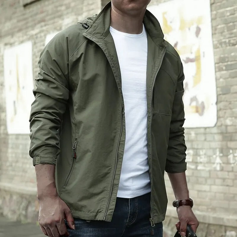 Men's Zip-Up Cargo Jacket with Stand Collar
