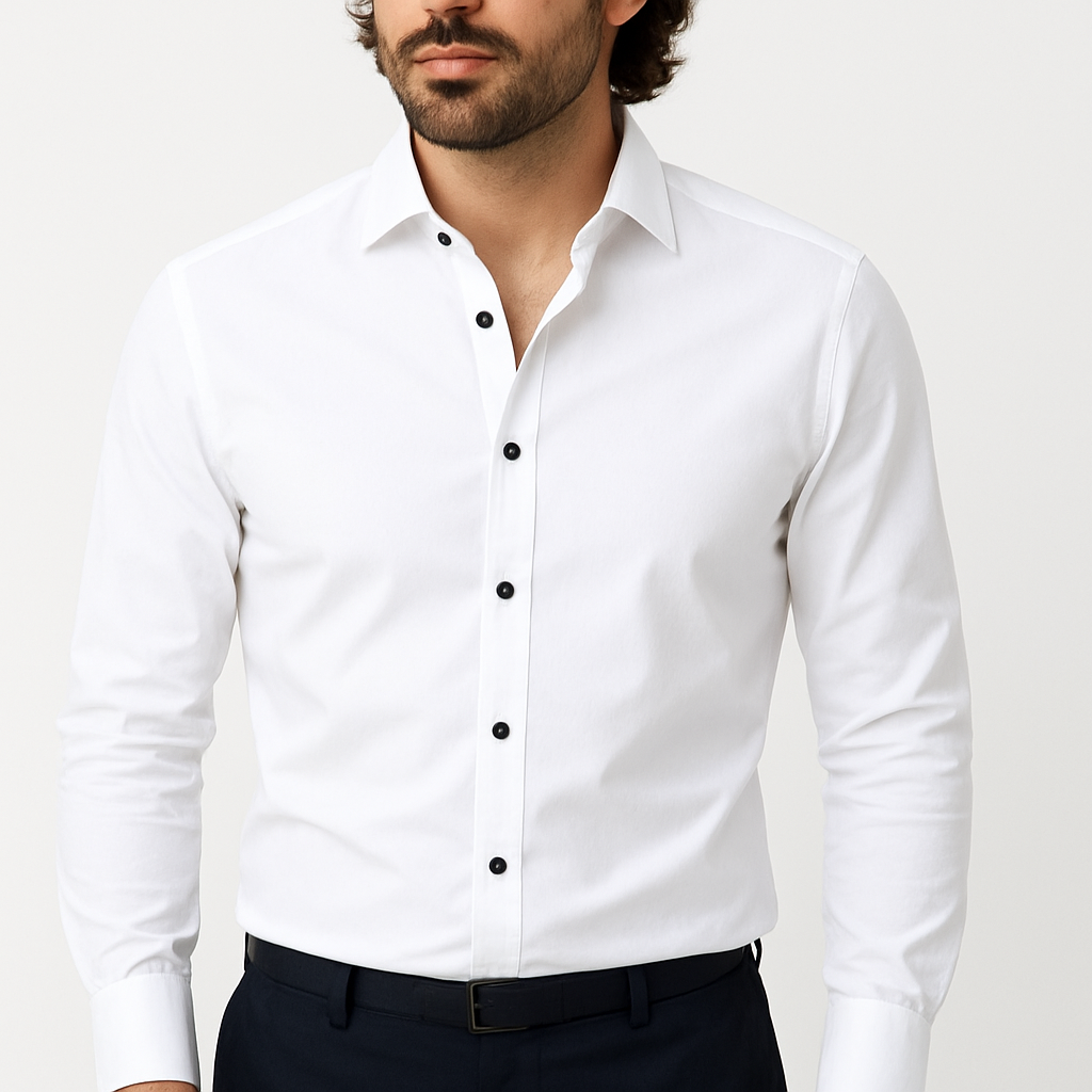 Men's Contrast Button Long Sleeve Shirt