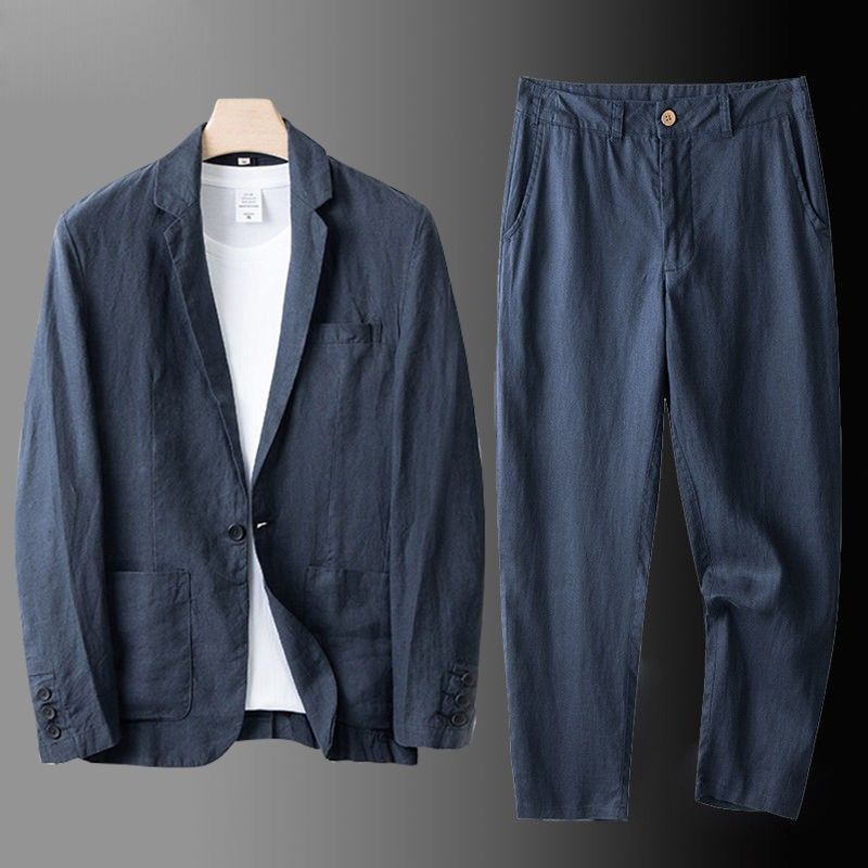 Men's Casual Two-Piece Suit with Patch Pockets