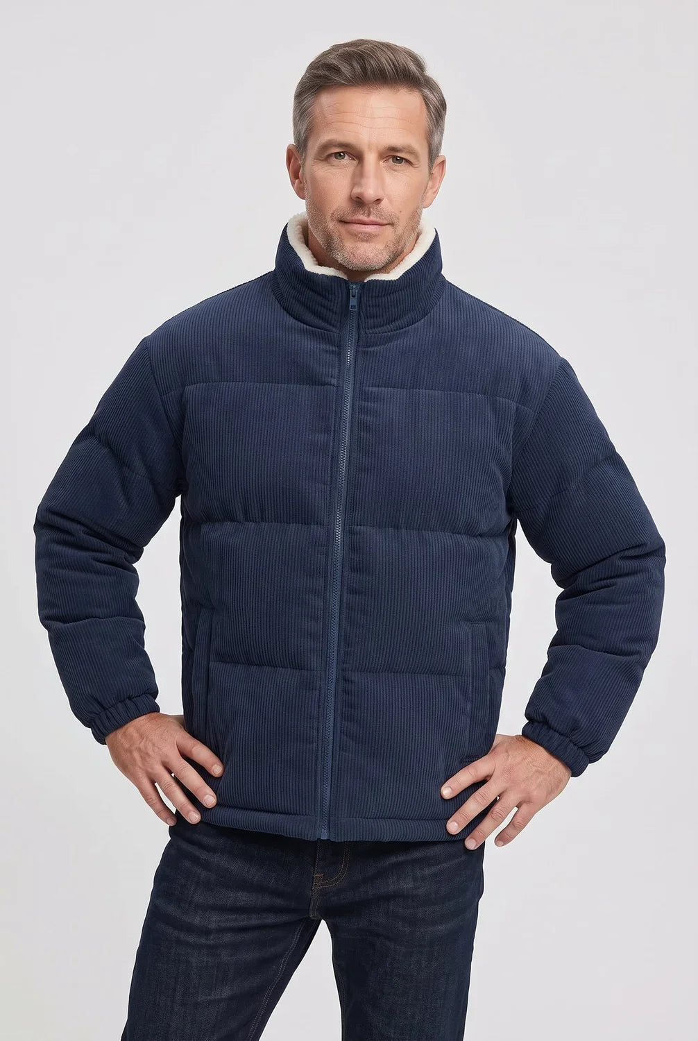 Men's Corduroy Collar Quilted Puffer Jacket