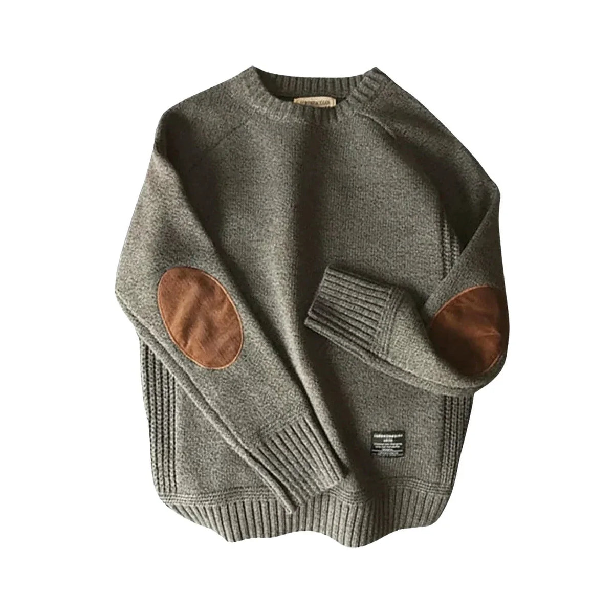 Men's Raglan Wool-Look Crew Neck Jumper with Elbow Patches