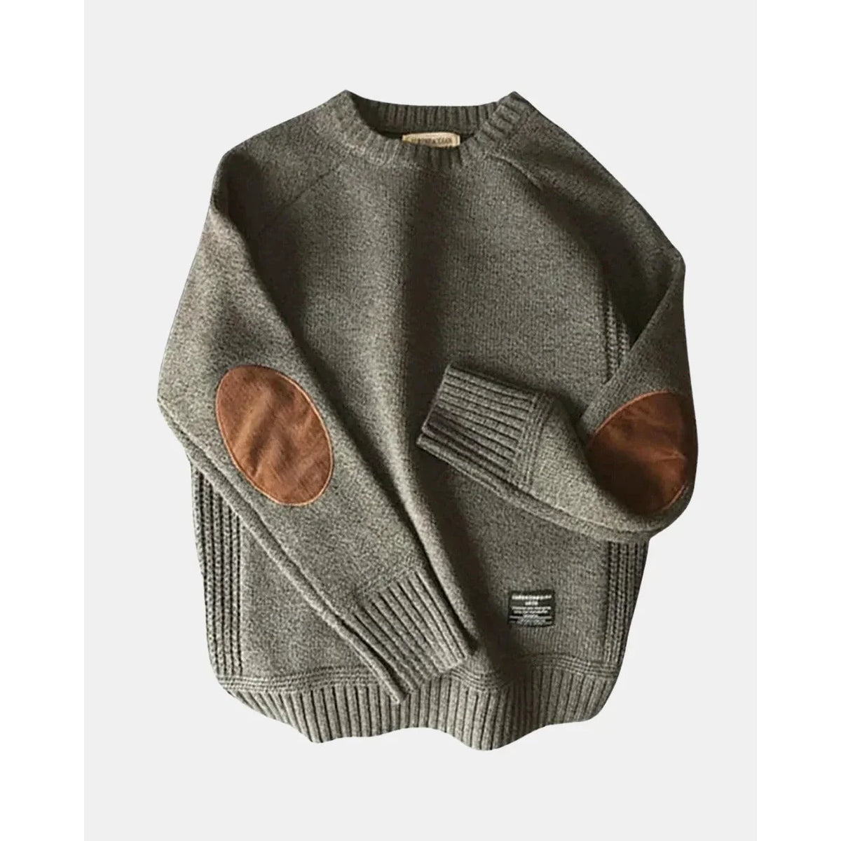 Men's Raglan Wool-Look Crew Neck Jumper with Elbow Patches