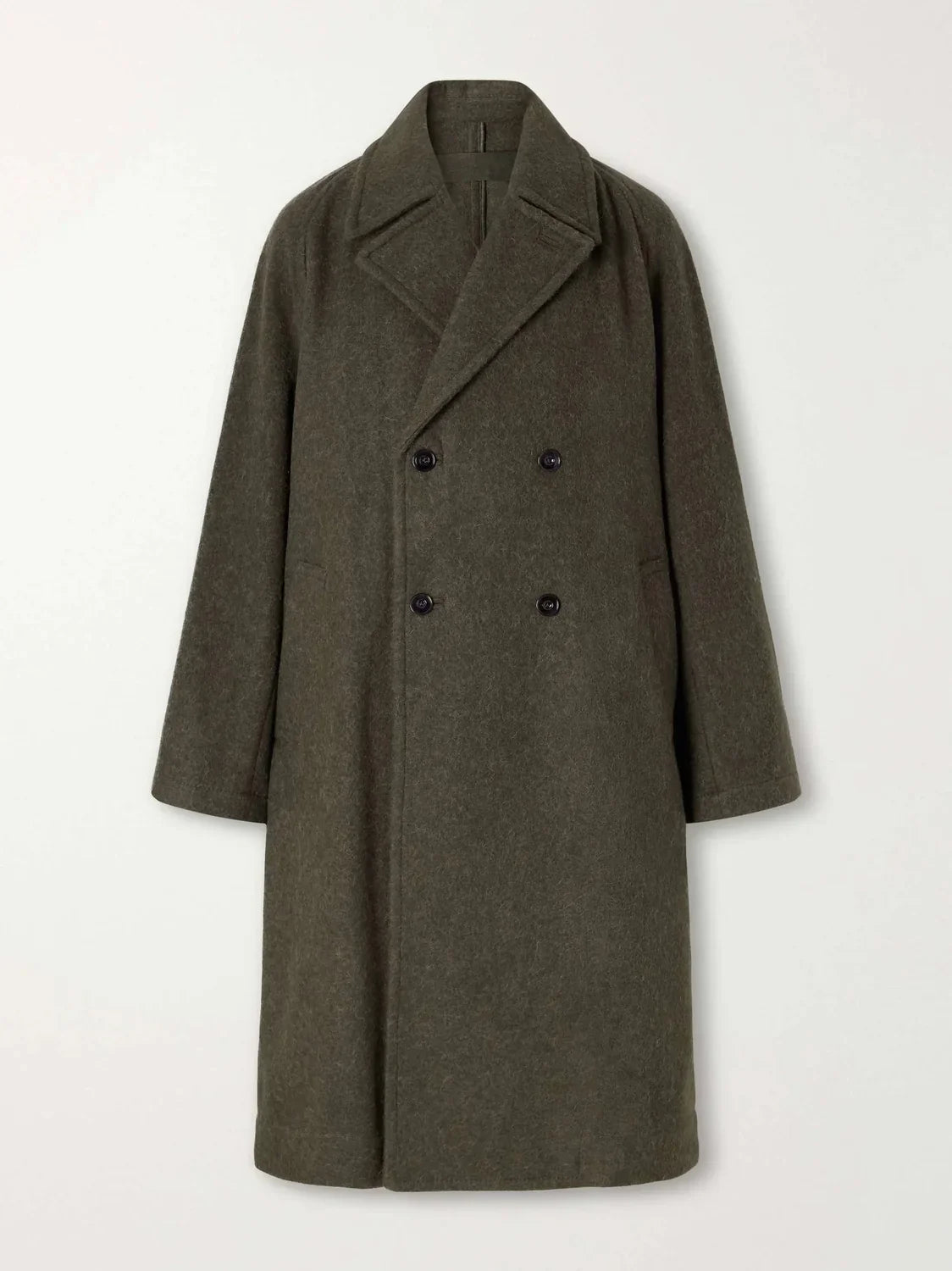 Men's Oversized Double Breasted Wool-Look Long Coat in Olive