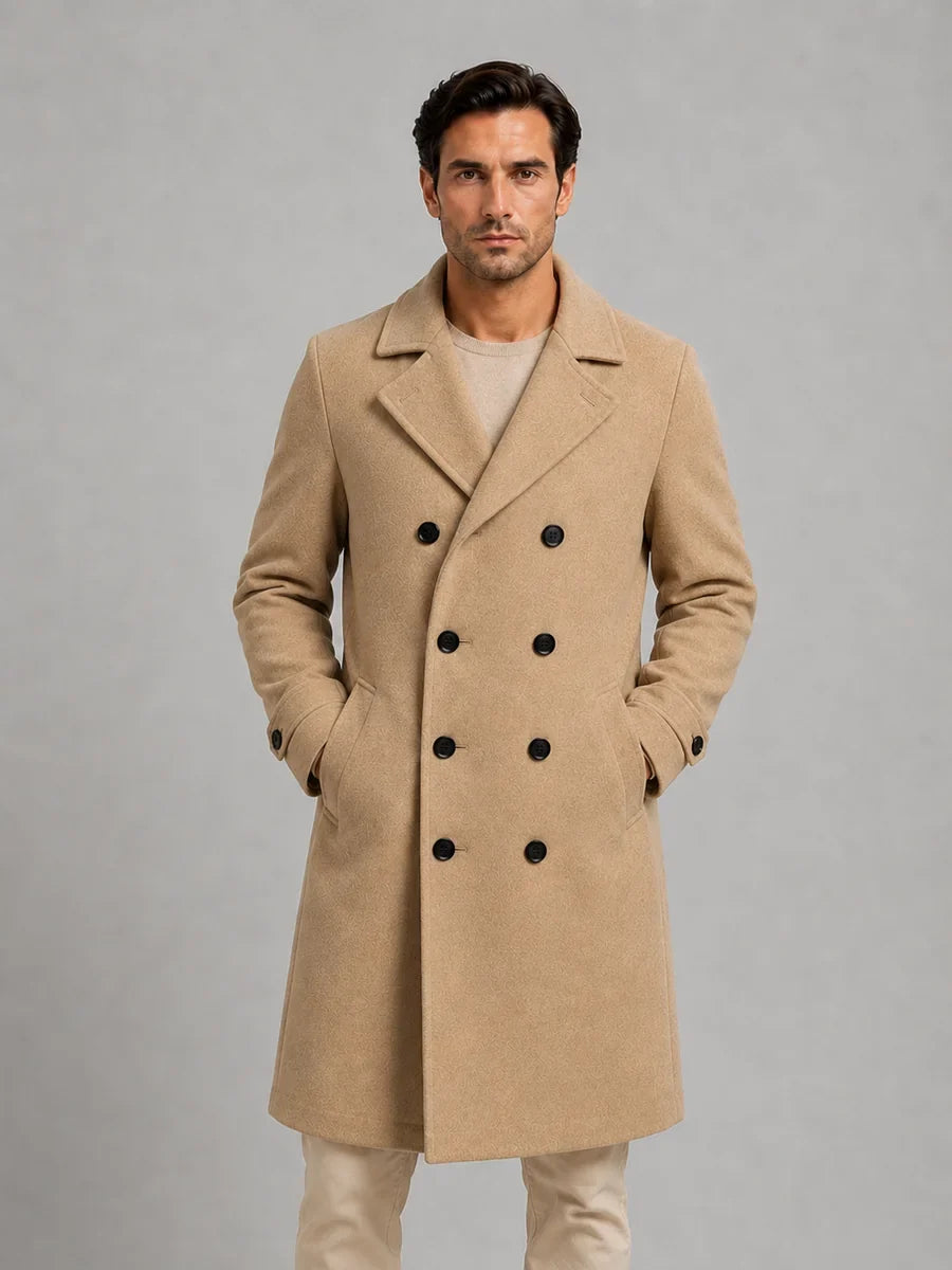 Men's Classic Double Breasted Wool-Look Longline Overcoat