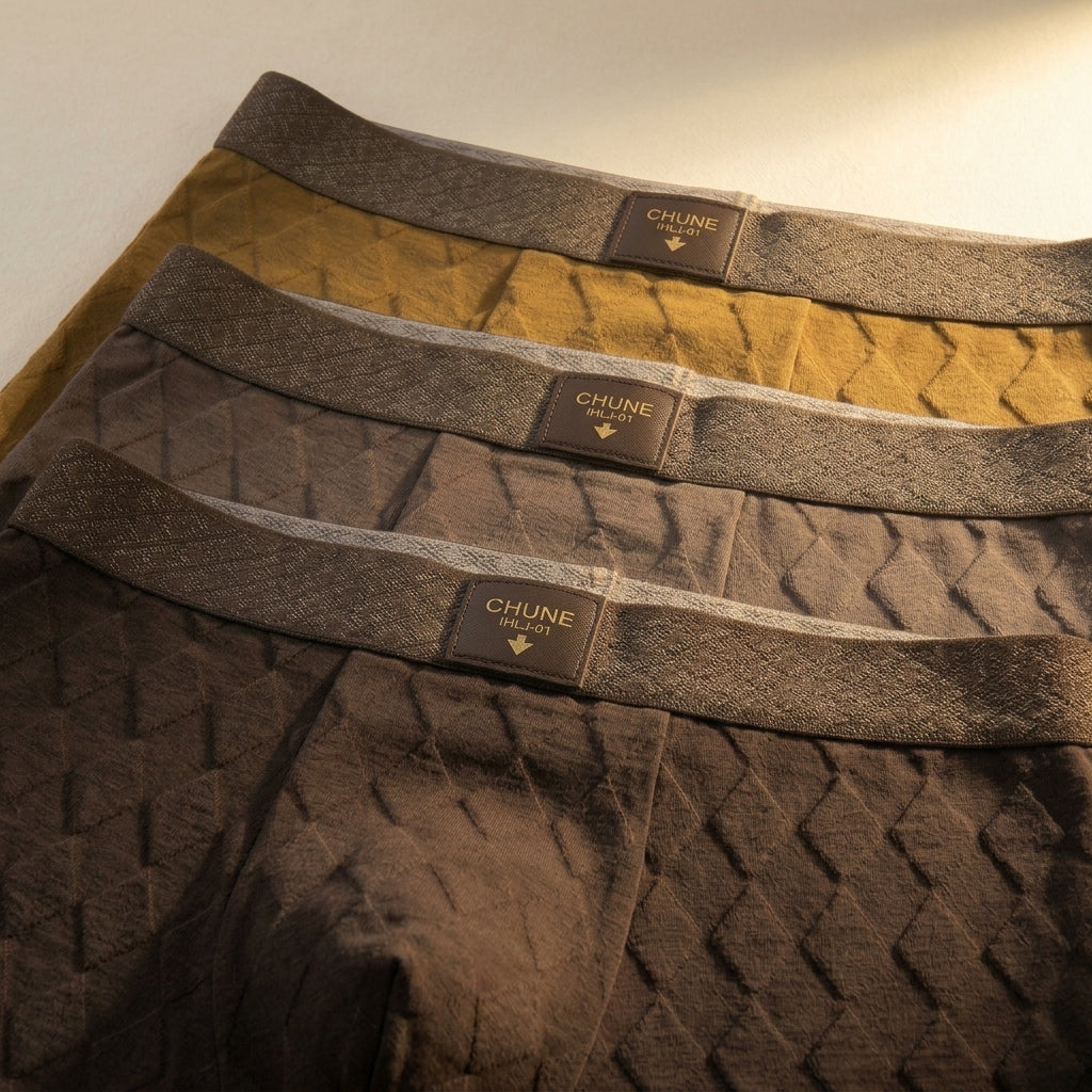 Men's Textured Boxer Briefs with Elastic Waistband