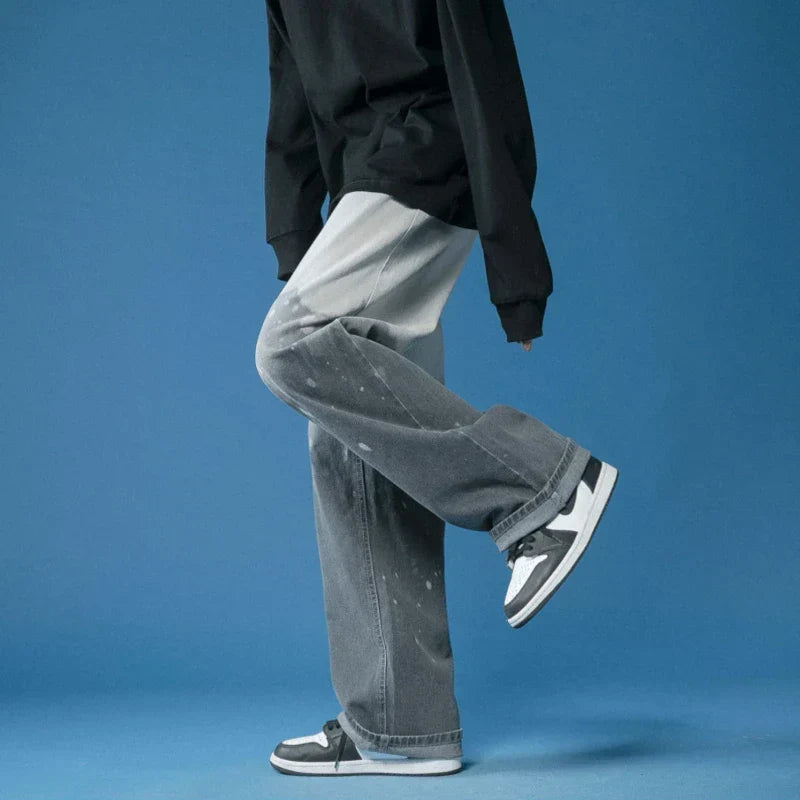 Men's Fade Wash Wide-Leg Jeans