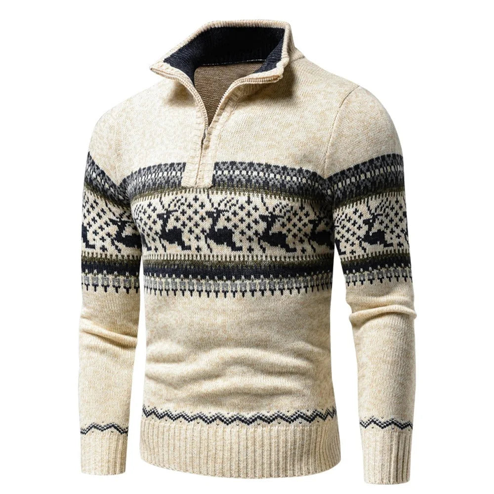 Men's Fair Isle Reindeer Half-Zip Christmas Jumper