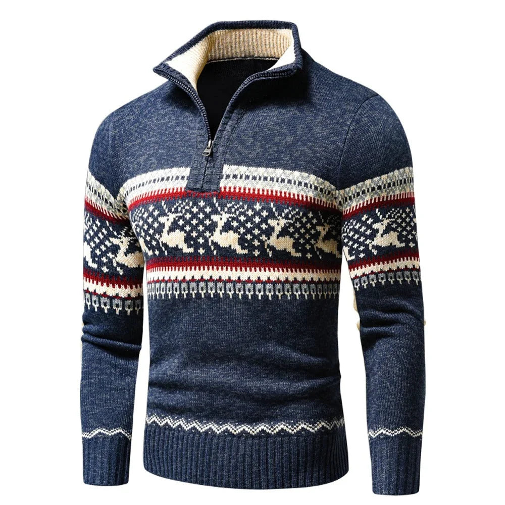 Men's Fair Isle Reindeer Half-Zip Christmas Jumper
