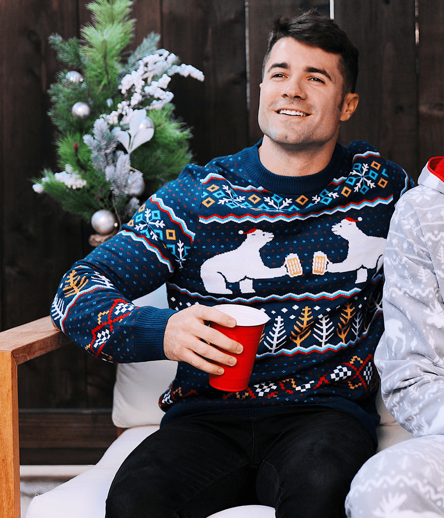 Men's Christmas Jumper Fair Isle Polar Bear Crew Neck