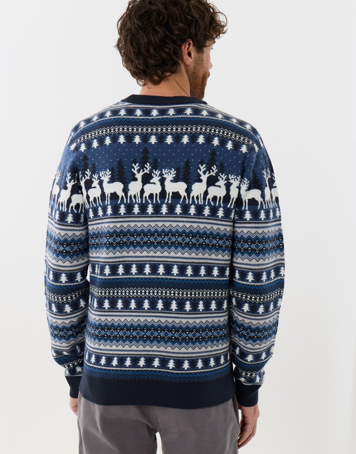 Men's Christmas Jumper Fair Isle Reindeer All-Over in Navy