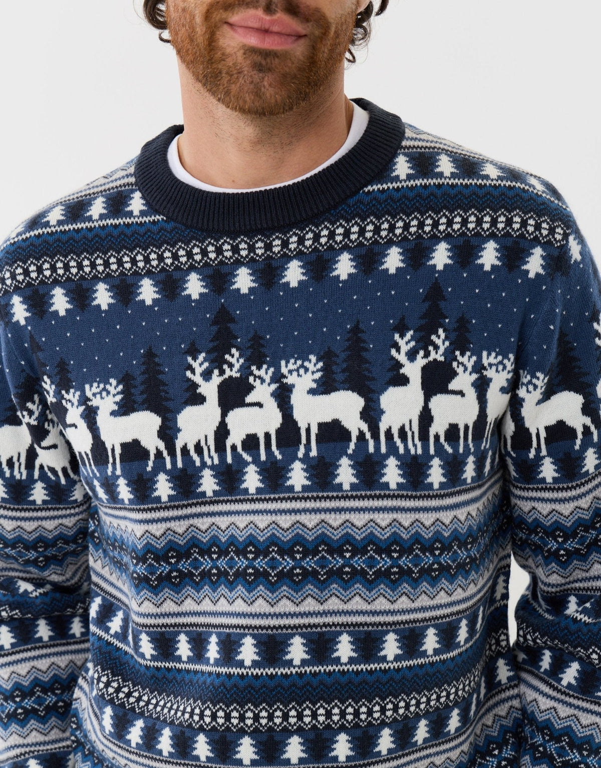 Men's Christmas Jumper Fair Isle Reindeer All-Over in Navy