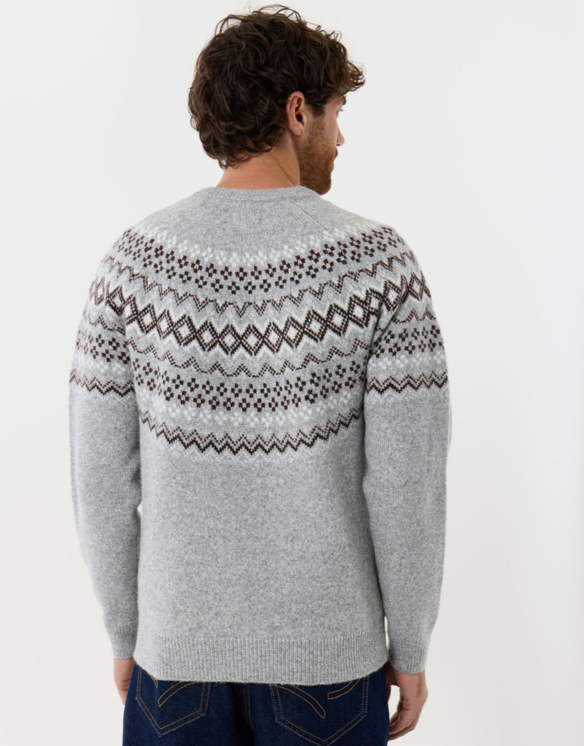 Men's Christmas Jumper Fair Isle Diamond Yoke in Grey