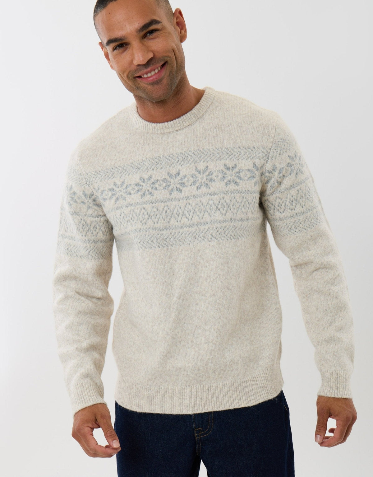 Men's Christmas Jumper Fair Isle Snowflake Band in Ecru