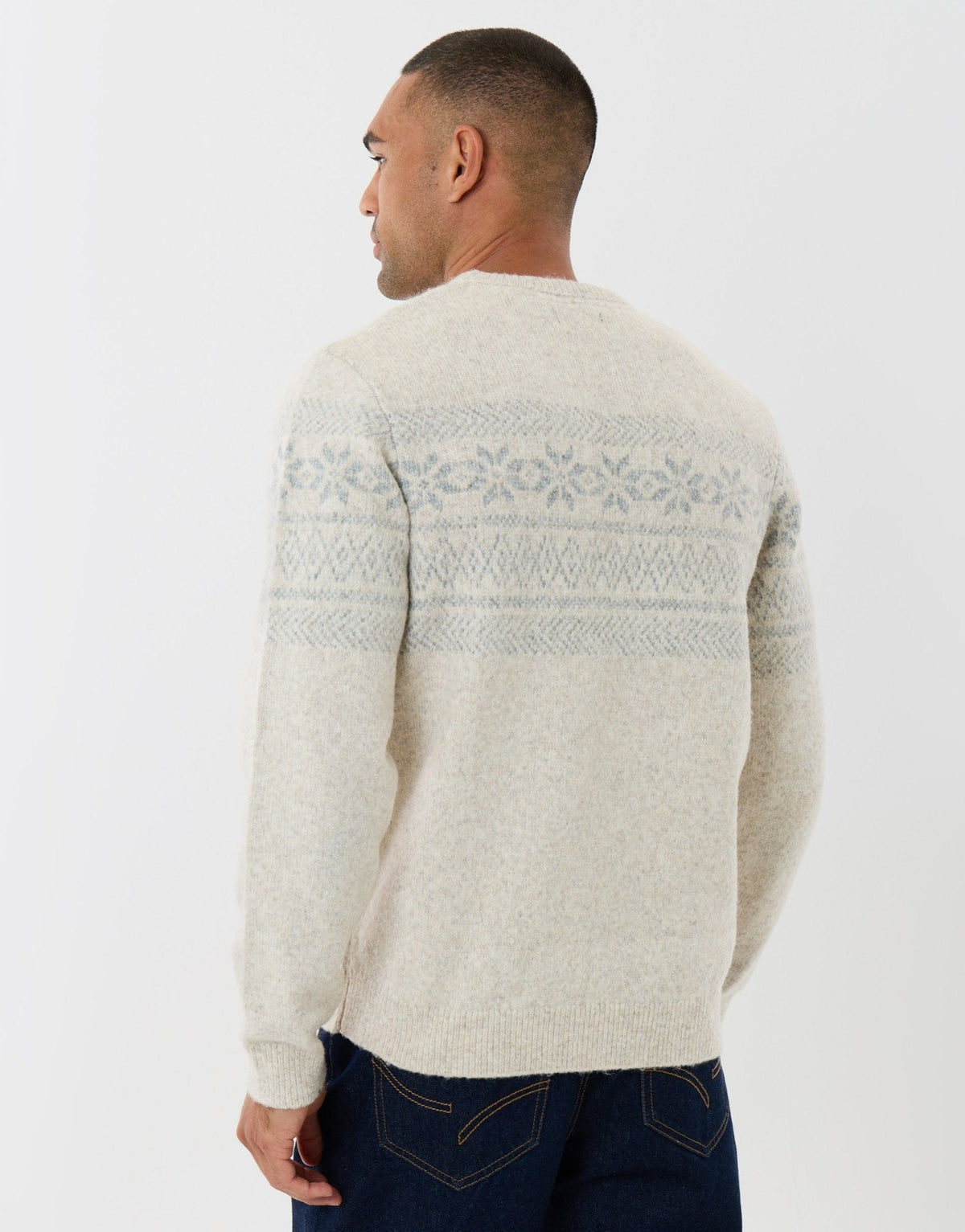 Men's Christmas Jumper Fair Isle Snowflake Band in Ecru
