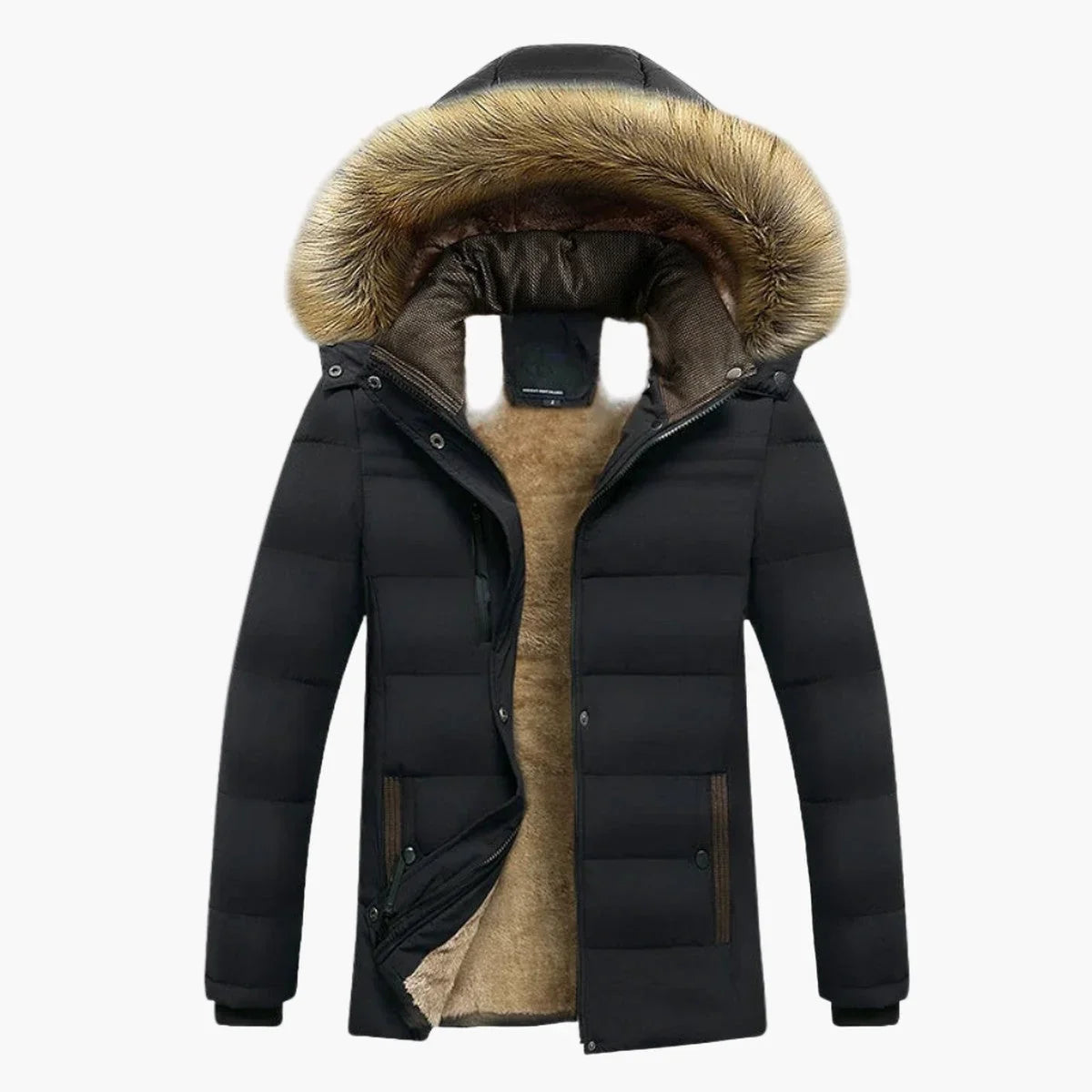 Men's Faux Fur Trim Hooded Winter Parka