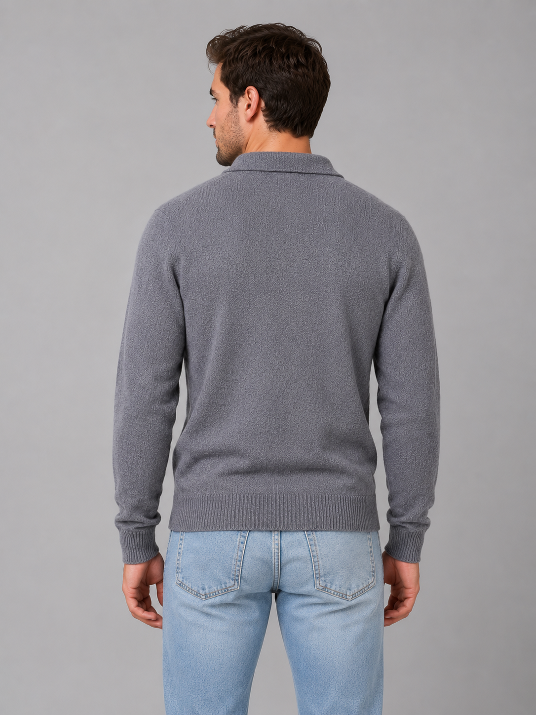 Men's Fine Knit Three-Button Polo Jumper