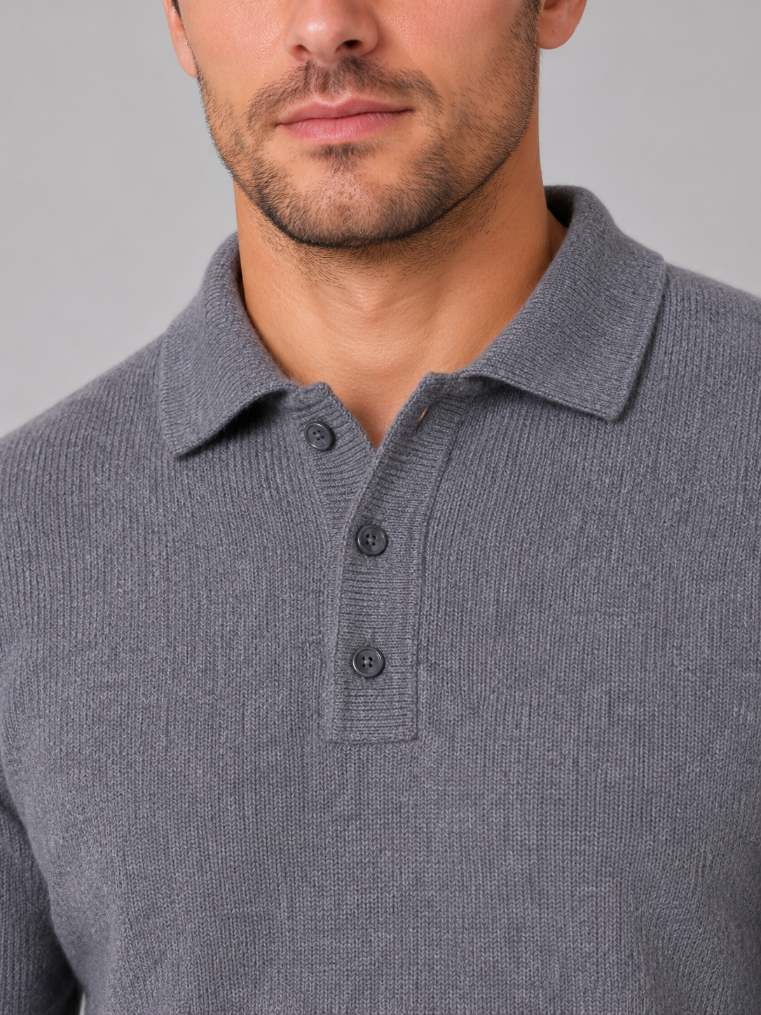 Men's Fine Knit Three-Button Polo Jumper