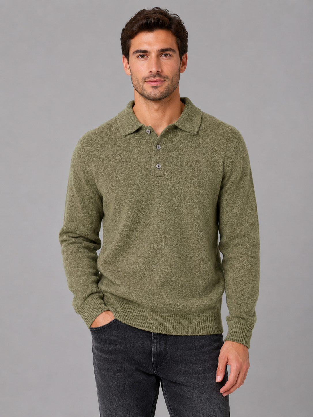 Men's Fine Knit Three-Button Polo Jumper