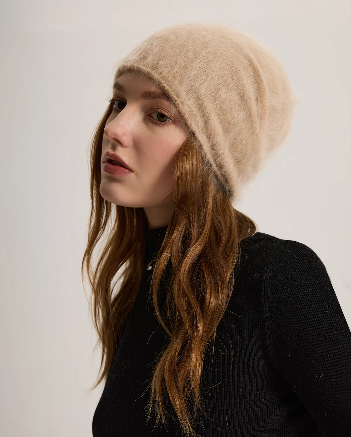 Women's Deep Foldover Mohair-Look Ski Beanie Hat