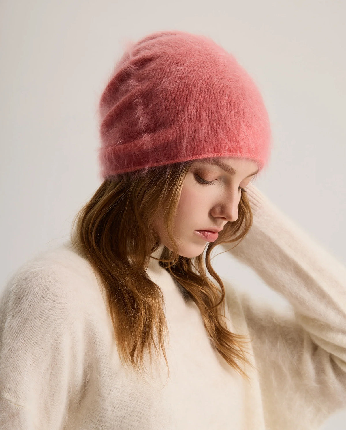 Women's Deep Foldover Mohair-Look Ski Beanie Hat