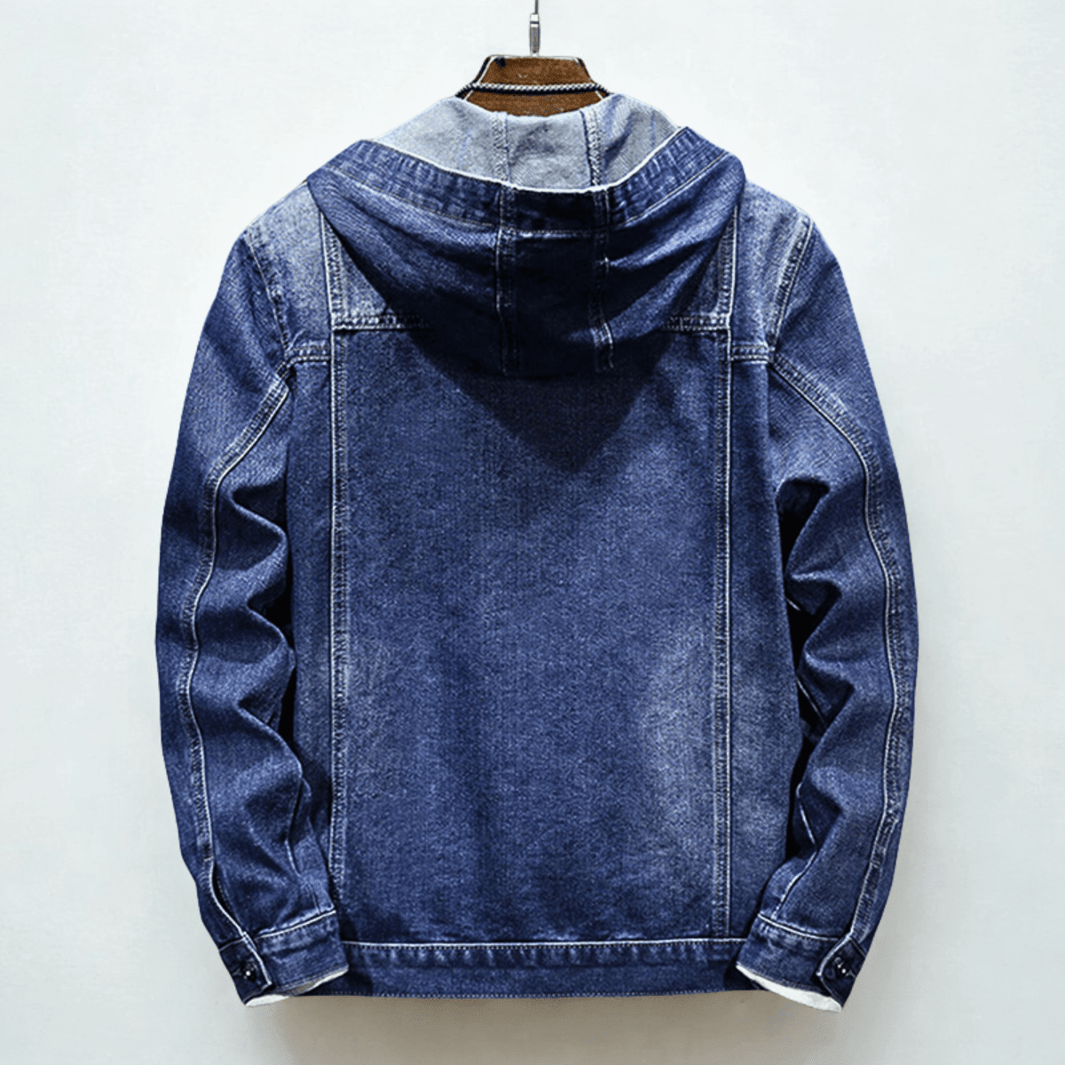 Men's Hooded Denim Trucker Jacket with Chest Pockets